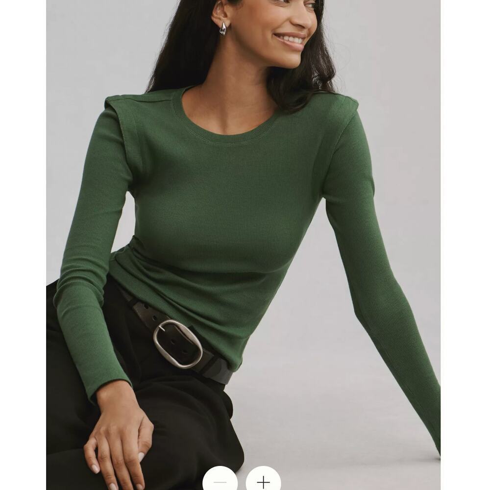 Anthropologie Maeve Long-Sleeve Ribbed Layered Top Boho Basic Capsule Medium